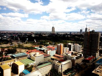 High angle view of cityscape against sky