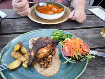 High angle view of food on table