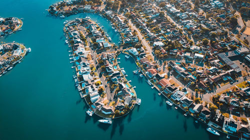 High angle view of boats in sea