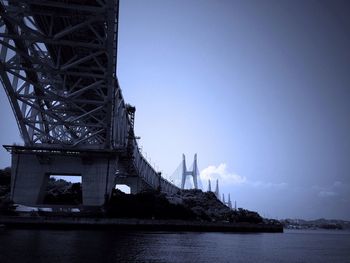 Low angle view of bridge over river against sky