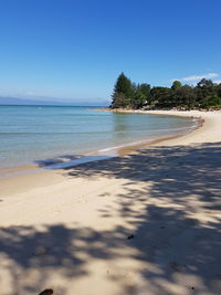 Scenic view of beach against clear blue sky