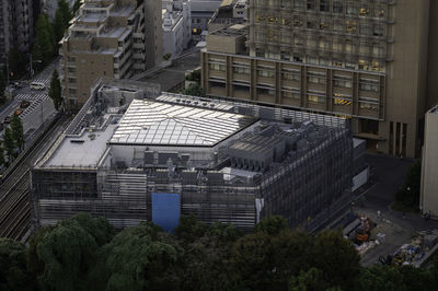 High angle view of buildings in city