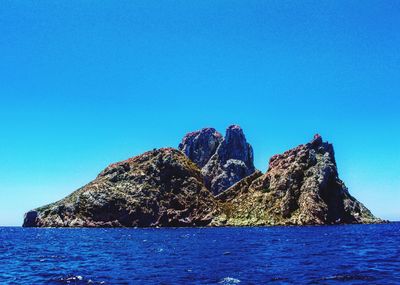 Scenic view of sea against clear blue sky