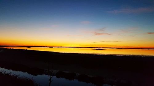 Scenic view of lake against sky during sunset