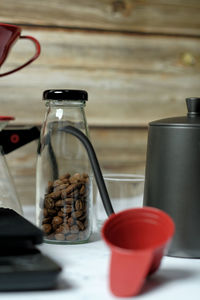 Close-up of drink in glass on table