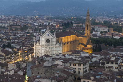 Aerial view of basilica of santa croce illuminated at night