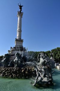 Low angle view of statue against clear blue sky