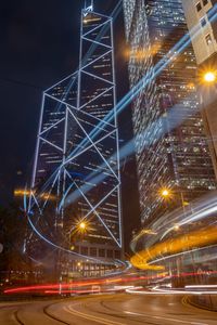 Illuminated modern buildings in city at night
