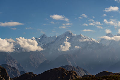 Scenic view of snowcapped mountains against sky