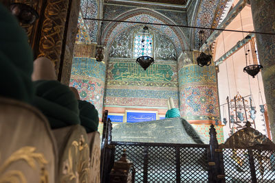 Low angle view of stained glass in building