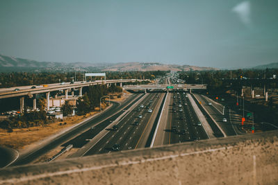 High angle view of highway against sky