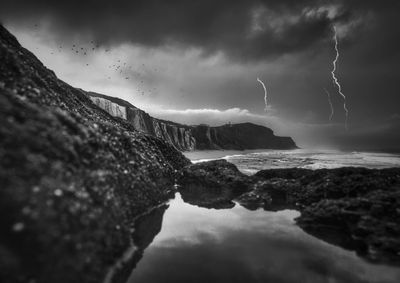 Scenic view of sea against cloudy sky