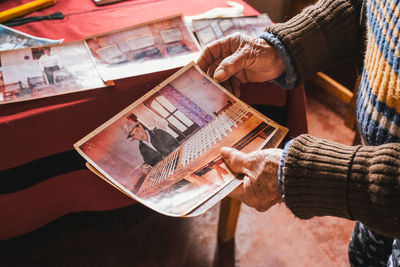 High angle view of text on paper at table