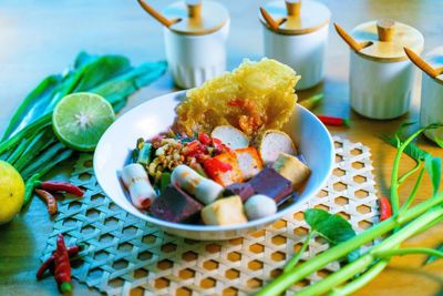 High angle view of food on table