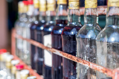 Close-up of glass bottles