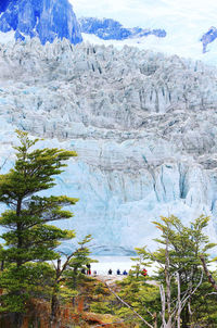 Scenic view of snow covered mountains