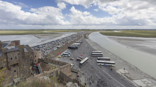 High angle view of road against sky