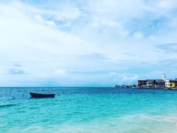 Boat moored on sea