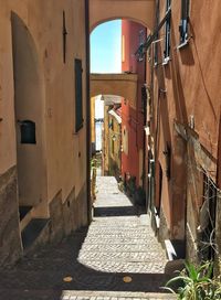 Narrow alley amidst buildings in city