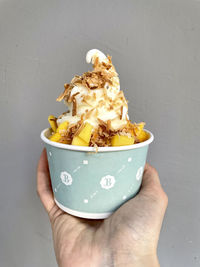 Midsection of person holding ice cream