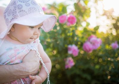 Cute baby girl in pink hat