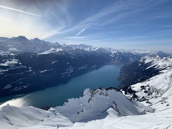 Scenic view of snowcapped mountains against sky