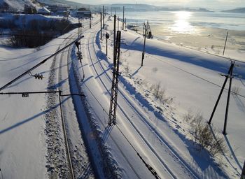 Snow covered landscape against sky