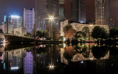 Illuminated city at night
