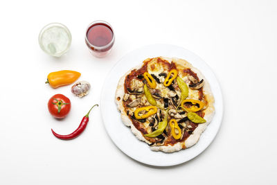 High angle view of food served in plate