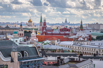 High angle view of buildings in city