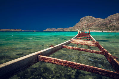 Scenic view of sea against clear blue sky