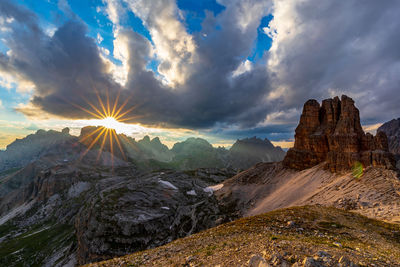 Scenic view of mountains against sky during sunset