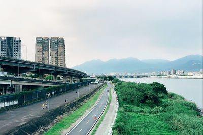 High angle view of city at waterfront