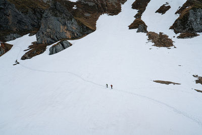 Aerial view of snow covered landscape