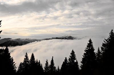 Scenic view of mountains against cloudy sky