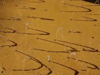 High angle view of text on wet sand