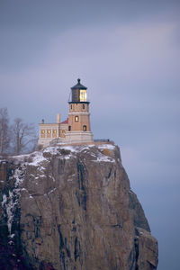 Low angle view of split rock lighthouse on the minnesota north shore