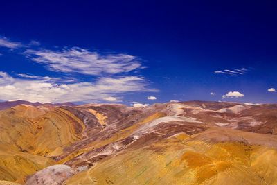 Scenic view of rocky mountains against blue sky