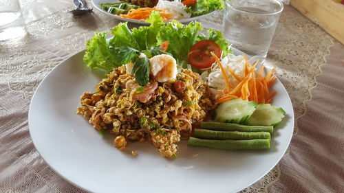 High angle view of meal served in plate