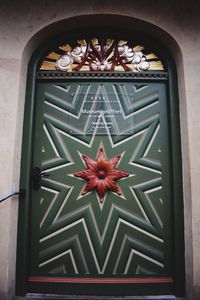 Close-up of window on door