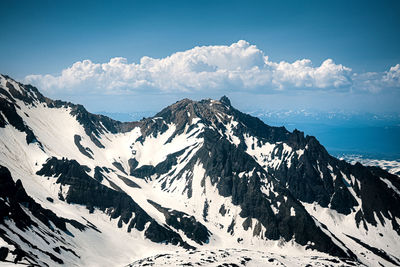 Scenic view of snowcapped mountains against sky