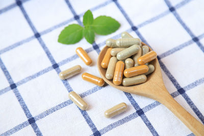 Close-up of pills on table