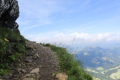 Scenic view of sea and mountains against sky