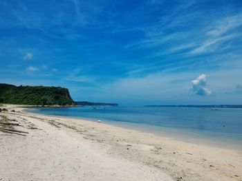 Scenic view of sea against blue sky