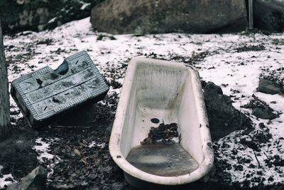 Close up of abandoned bathtub