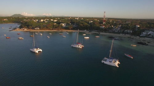 High angle view of boats in sea