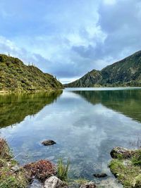 Scenic view of lake against sky