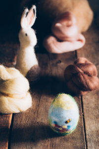 High angle view of stuffed toy on table