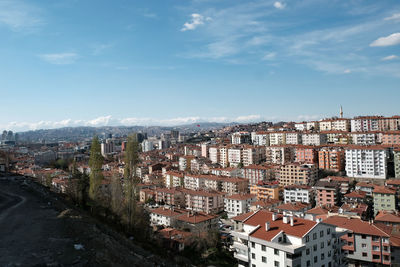 High angle shot of townscape against sky in ankara