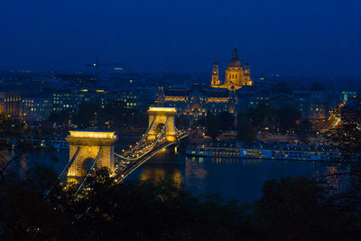 Chain bridge over danube river against sky in city